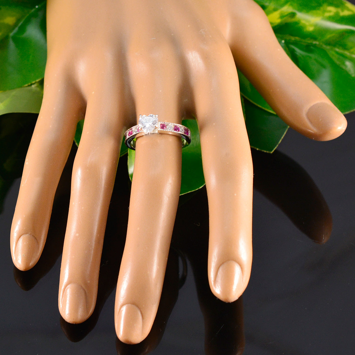 Ruby CZ multiple Japanese 925 Silver Red Gems Dainty Luxurious Ring Jewelry