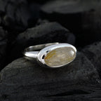 Rutile Quartz Solitaire Egyptian Sterling Silver Yellow Gemstone Mid weight Sophisticated Ring Jewelry