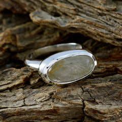 Rutile Quartz Solitaire Egyptian Sterling Silver Yellow Gemstone Mid weight Sophisticated Ring Jewelry
