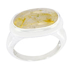 Rutile Quartz Solitaire Egyptian Sterling Silver Yellow Gemstone Mid weight Sophisticated Ring Jewelry