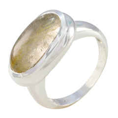 Rutile Quartz Solitaire Egyptian Sterling Silver Yellow Gemstone Mid weight Sophisticated Ring Jewelry