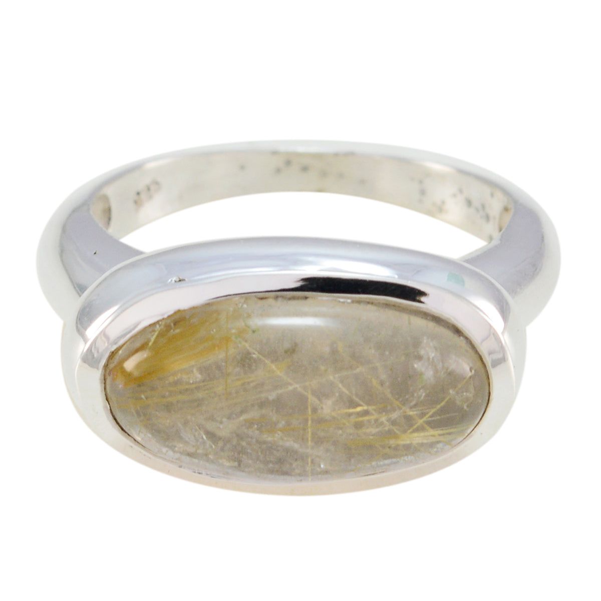 Rutile Quartz Solitaire Egyptian Sterling Silver Yellow Gemstone Mid weight Sophisticated Ring Jewelry