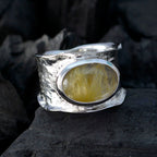 Rutile Quartz Solitaire German 925 Silver Yellow Gemstones Edgy Oversized Band Jewelry