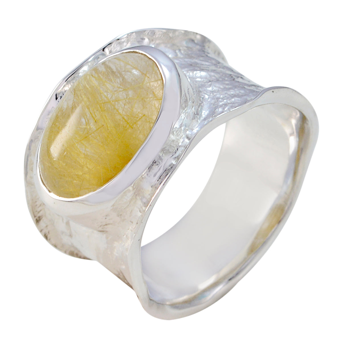 Rutile Quartz Solitaire German 925 Silver Yellow Gemstones Edgy Oversized Band Jewelry