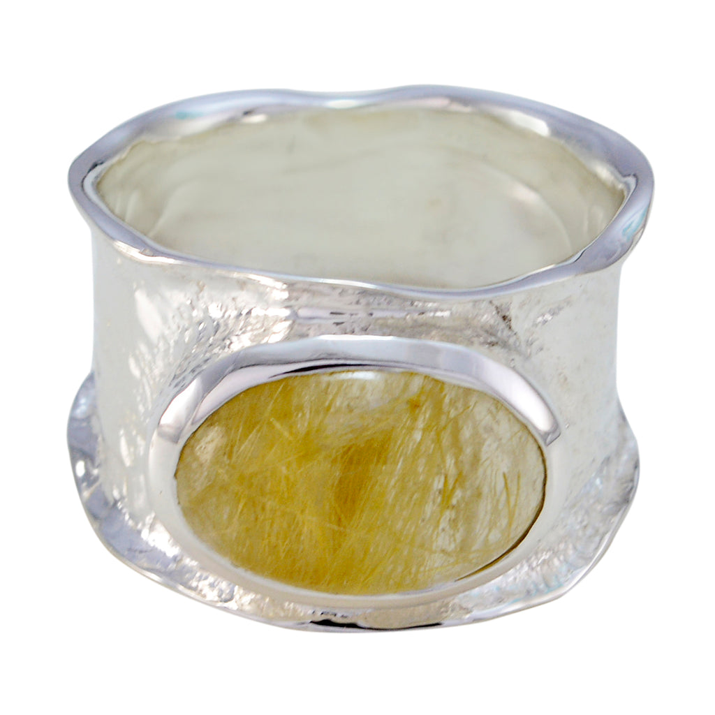 Rutile Quartz Solitaire German 925 Silver Yellow Gemstones Edgy Oversized Band Jewelry