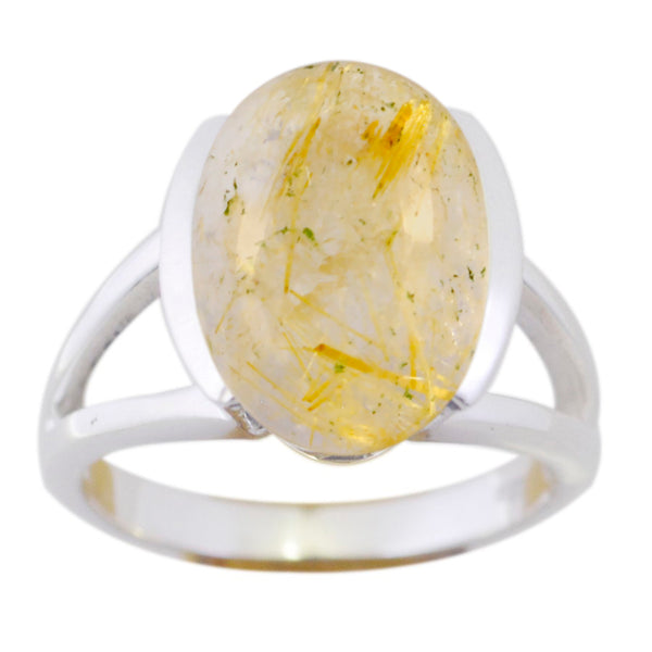 Rutile Quartz Solitaire German 925 Sterling Silver Yellow Gemstones Mid weight Fairytale Ring Jewellery