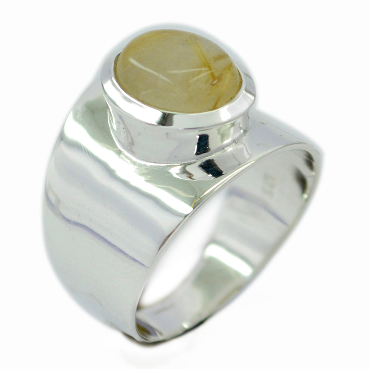 Rutile Quartz Solitaire German Silver Yellow Gemstone Versatile Armor Ring Jewellery