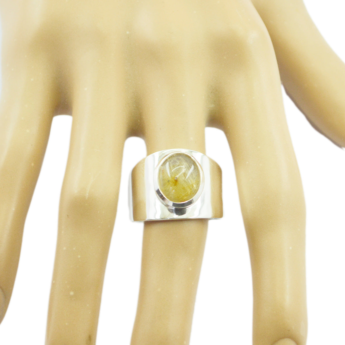 Rutile Quartz Solitaire German Silver Yellow Gemstone Versatile Armor Ring Jewellery
