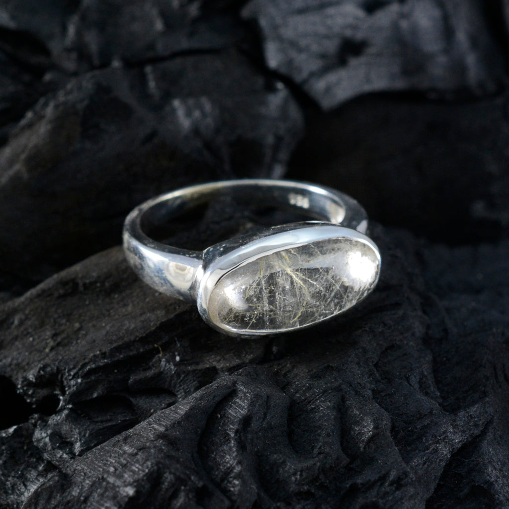 Rutile Quartz Solitaire American Silver Yellow Gemstone Whisper thin Modern Ring Jewelry