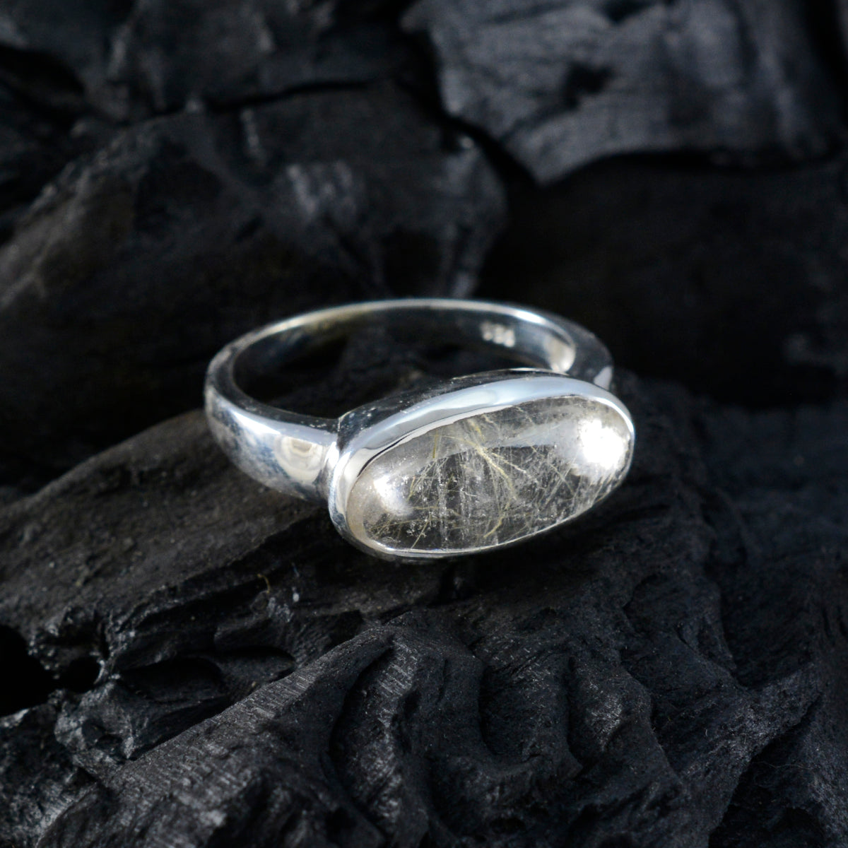 Rutile Quartz Solitaire American Silver Yellow Gemstone Whisper thin Modern Ring Jewelry