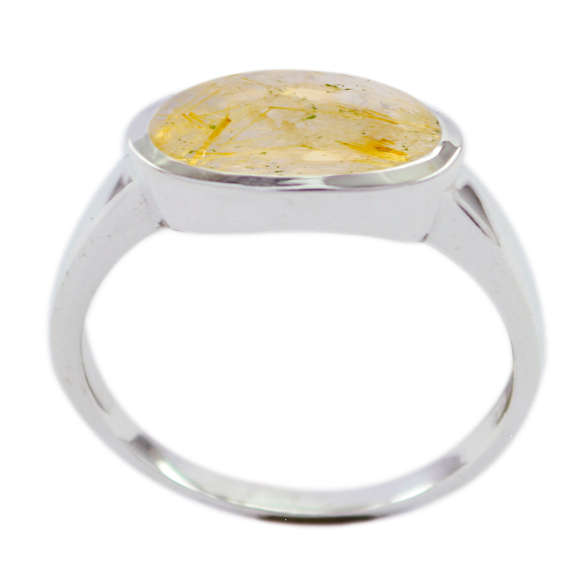 Rutile Quartz Solitaire American Silver Yellow Gemstone Whisper thin Modern Ring Jewelry