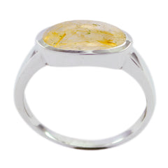 Rutile Quartz Solitaire American Silver Yellow Gemstone Whisper thin Modern Ring Jewelry
