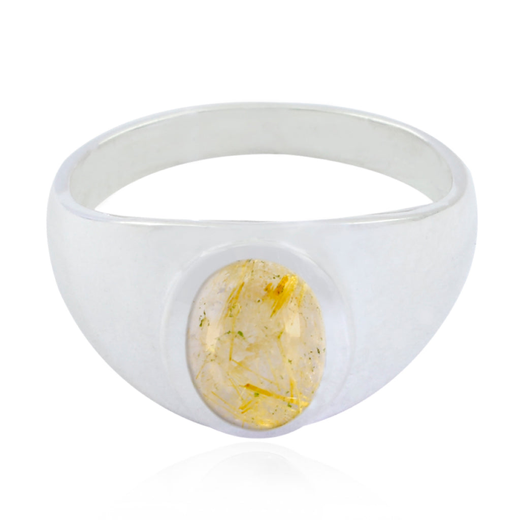 Rutile Quartz Solitaire Moroccan 925 Sterling Silver Yellow Gemstone Minimal Boho Ring Jewelry