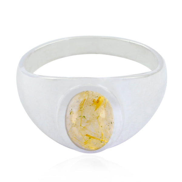 Rutile Quartz Solitaire Moroccan 925 Sterling Silver Yellow Gemstone Minimal Boho Ring Jewelry