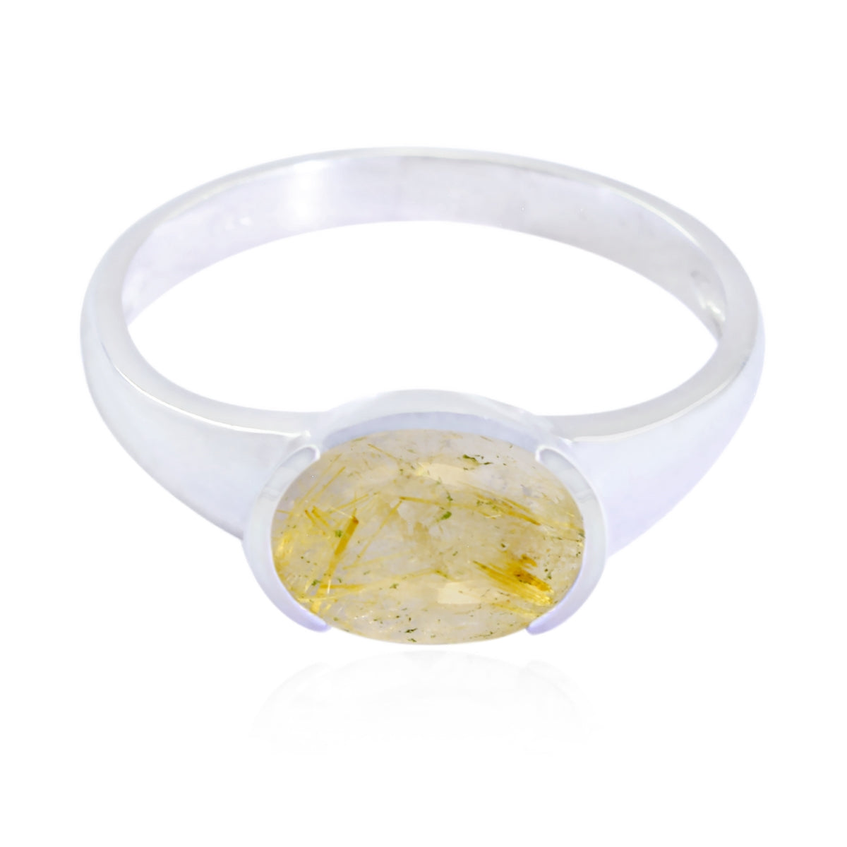 Rutile Quartz Solitaire Japanese 925 Sterling Silver Yellow Gemstones Dainty Contemporary Ring Jewellery Image principale du produit