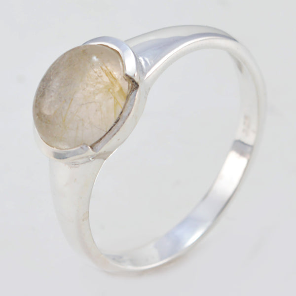 Rutile Quartz Solitaire Japanese 925 Sterling Silver Yellow Gemstones Dainty Contemporary Ring Jewellery