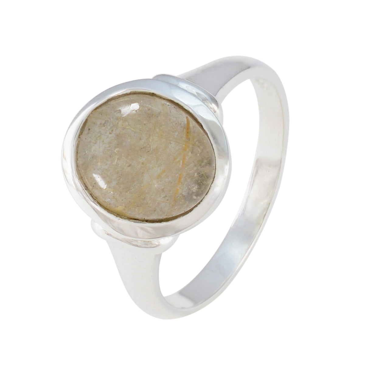 Anillo solitario de cuarzo rutilo en plata de ley 925 francesa con gema amarilla, joyería minimalista y moderna. Imagen secundaria del producto