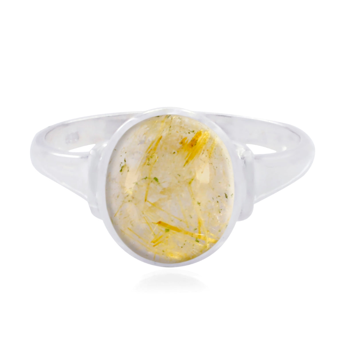 Rutile Quartz Solitaire French 925 Sterling Silver Yellow Gemstone Minimal Trendy Ring Jewellery