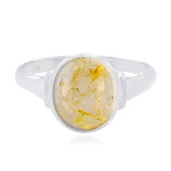 Rutile Quartz Solitaire French 925 Sterling Silver Yellow Gemstone Minimal Trendy Ring Jewellery