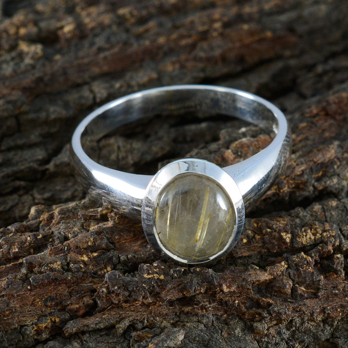 Rutile Quartz Solitaire Russian Silver Yellow Gems Classic Fairytale Ring Jewelry