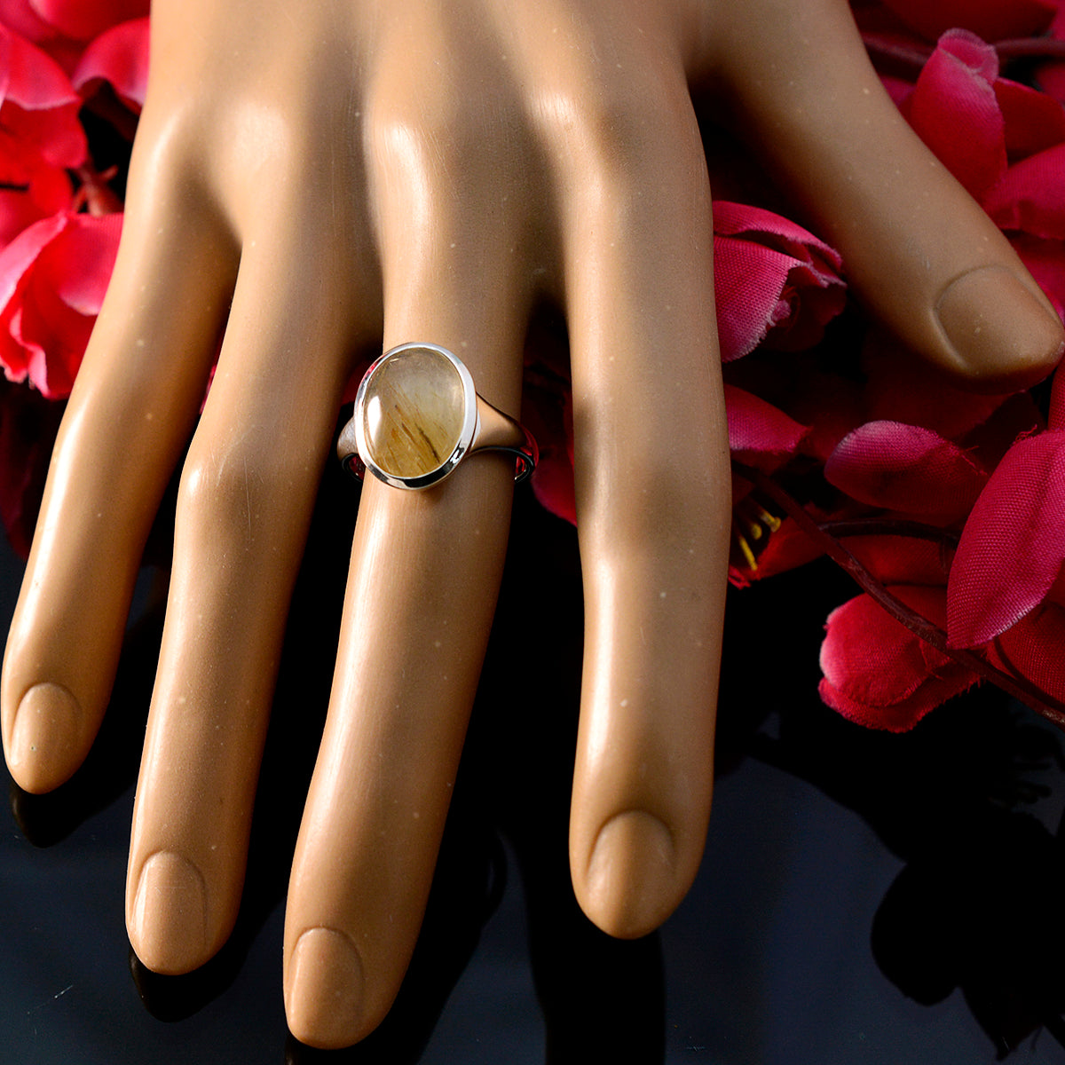 Rutile Quartz Solitaire Indian 925 Sterling Silver Yellow Gems Slim Ethnic Ring Jewellery