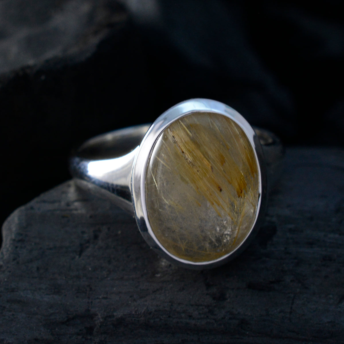 Rutile Quartz Solitaire Indian 925 Sterling Silver Yellow Gems Slim Ethnic Ring Jewellery
