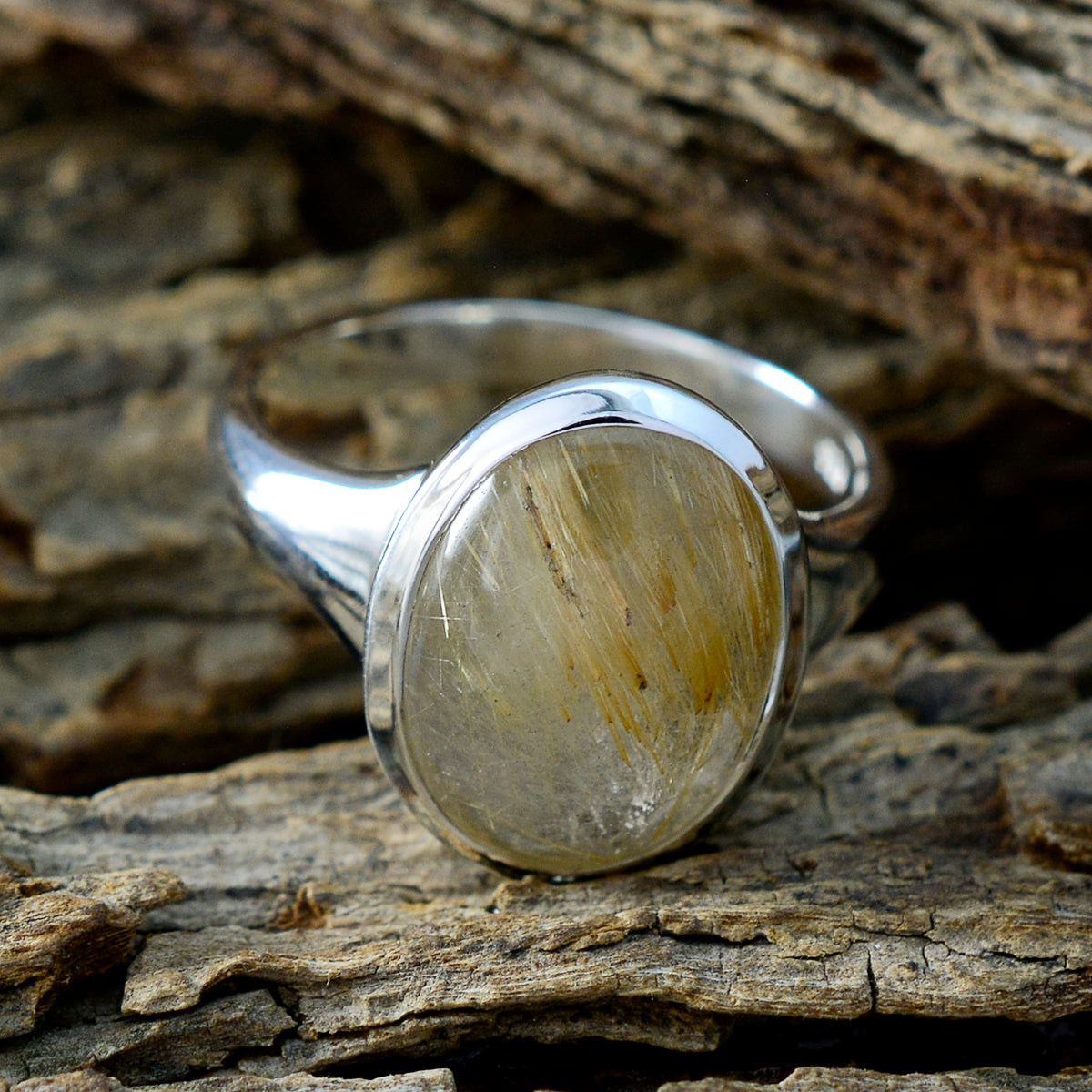 Rutile Quartz Solitaire Indian 925 Sterling Silver Yellow Gems Slim Ethnic Ring Jewellery