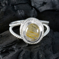 Rutile Quartz Solitaire Australian 925 Sterling Silver Yellow Gemstones Classic Rope Wire Ring Jewelry