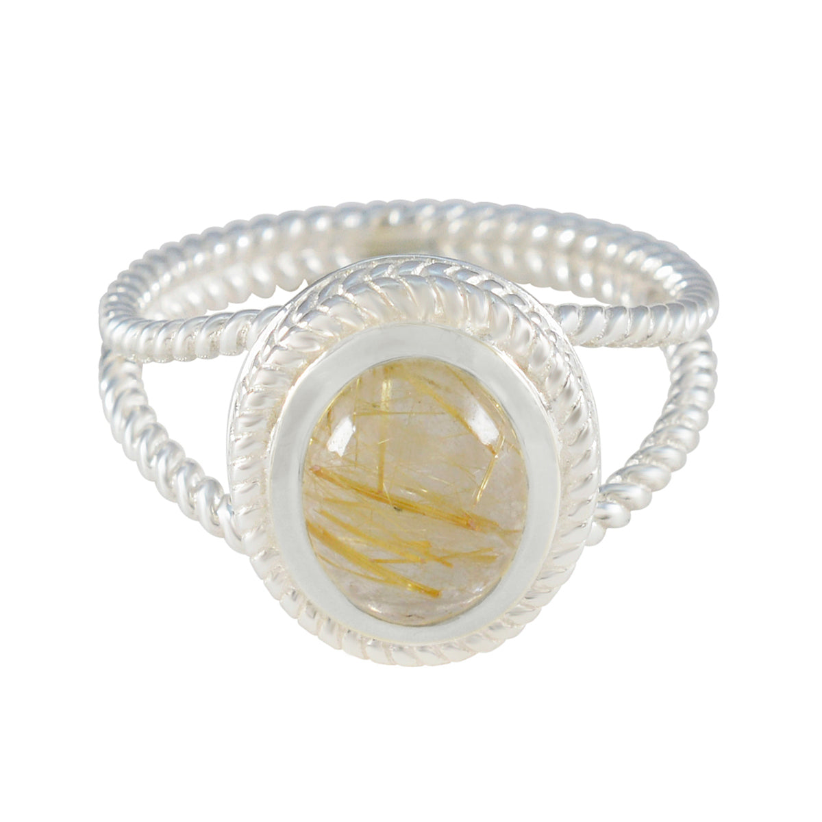 Rutile Quartz Solitaire Australian 925 Sterling Silver Yellow Gemstones Classic Rope Wire Ring Jewelry Huvudsaklig produktbild