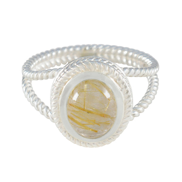 Rutile Quartz Solitaire Australian 925 Sterling Silver Yellow Gemstones Classic Rope Wire Ring Jewelry