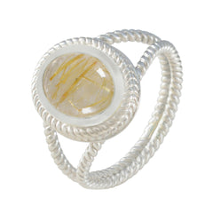 Rutile Quartz Solitaire Australian 925 Sterling Silver Yellow Gemstones Classic Rope Wire Ring Jewelry