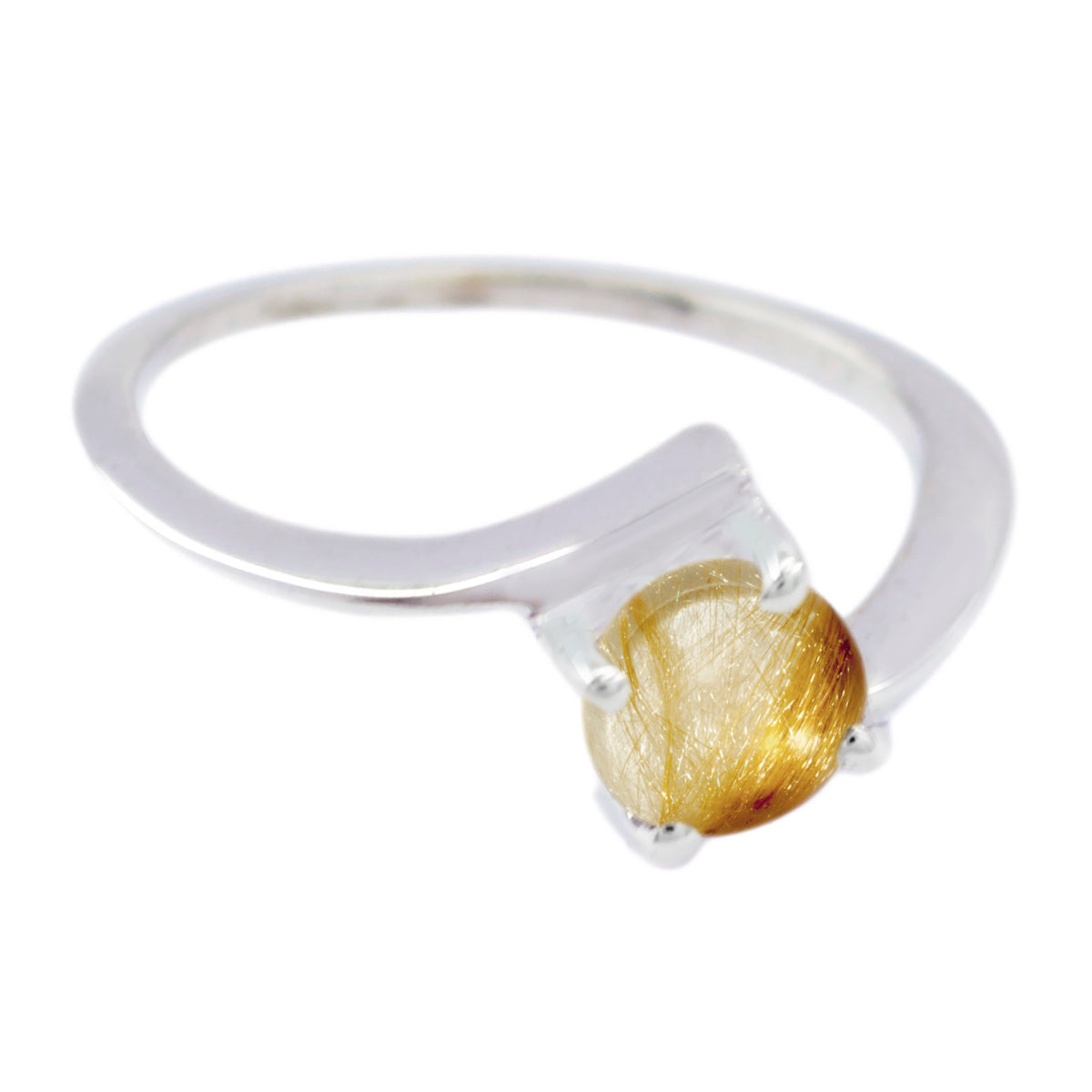 Rutile Quartz Solitaire Korean Sterling Silver Yellow Gems Dainty Feminine Ring Jewelry