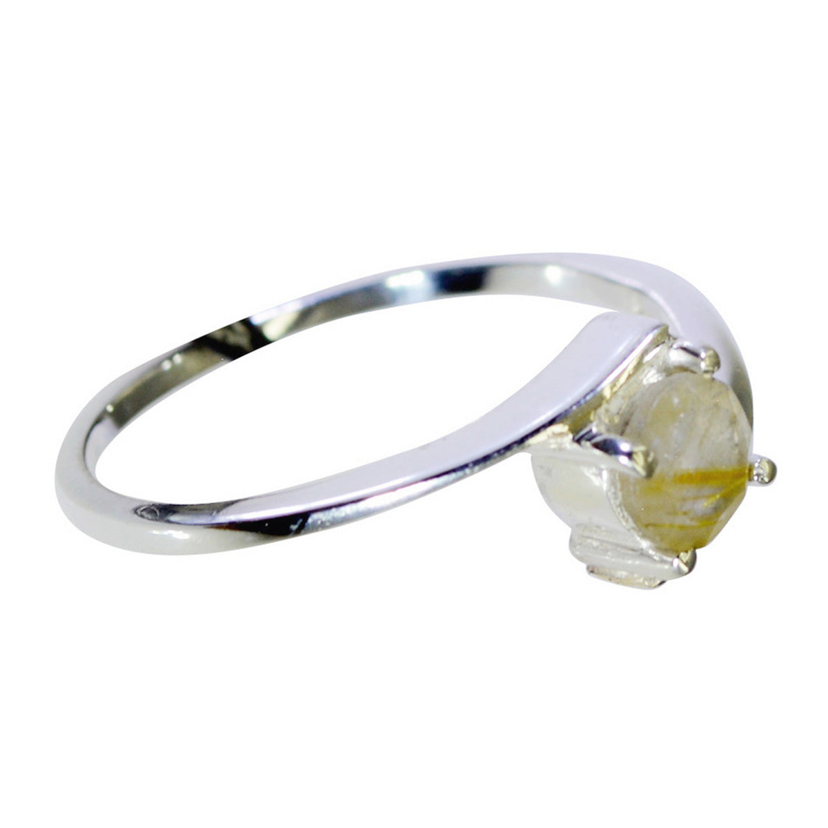 Anillo solitario de cuarzo rutilo con gemas amarillas en plata esterlina coreana, delicado y femenino. Imagen secundaria del producto