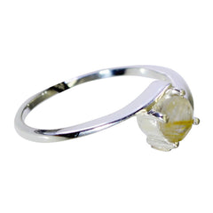 Rutile Quartz Solitaire Korean Sterling Silver Yellow Gems Dainty Feminine Ring Jewelry