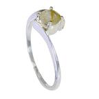 Rutile Quartz Solitaire Korean Sterling Silver Yellow Gems Dainty Feminine Ring Jewelry