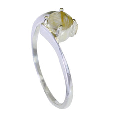 Rutile Quartz Solitaire Korean Sterling Silver Yellow Gems Dainty Feminine Ring Jewelry