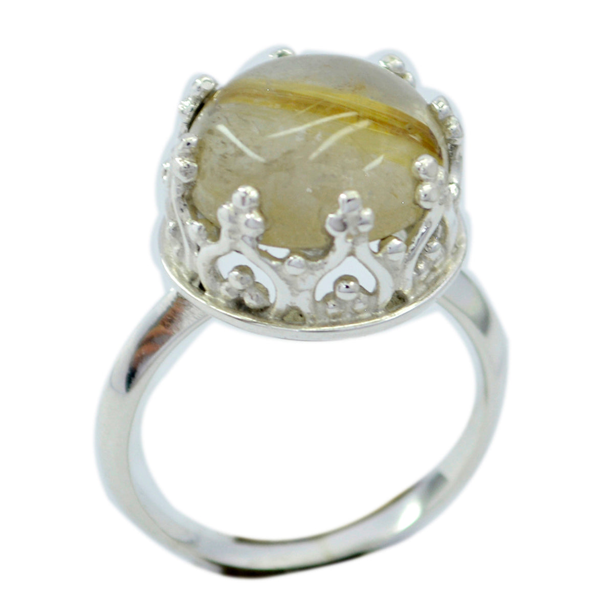 Rutile Quartz Solitaire African 925 Silver Yellow Gems Classic Art Deco Ring Jewelry Huvudsaklig produktbild
