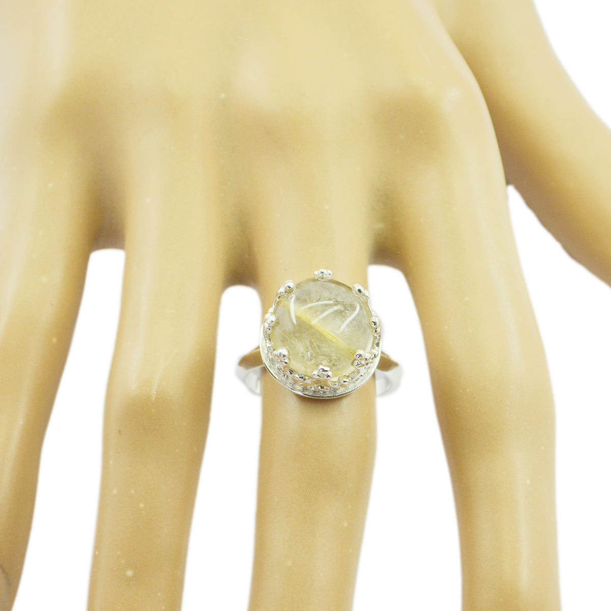 Rutile Quartz Solitaire African 925 Silver Yellow Gems Classic Art Deco Ring Jewelry