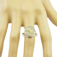 Rutile Quartz Solitaire African 925 Silver Yellow Gems Classic Art Deco Ring Jewelry