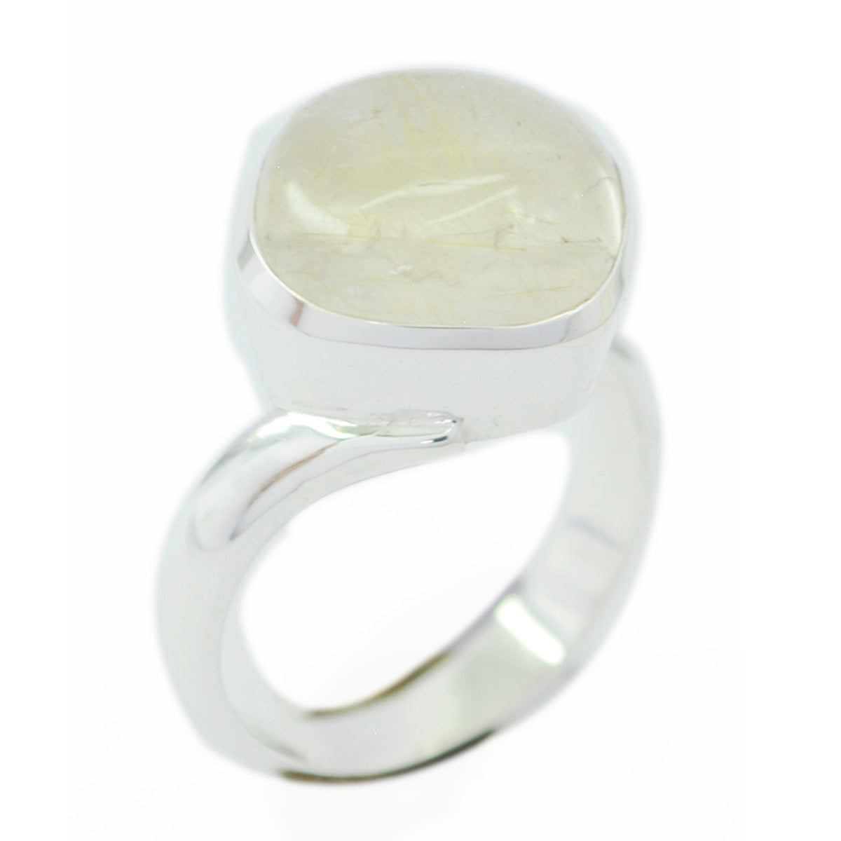 Rutile Quartz Solitaire Indian Sterling Silver Yellow Gemstone Minimal Glamorous Ring Jewellery