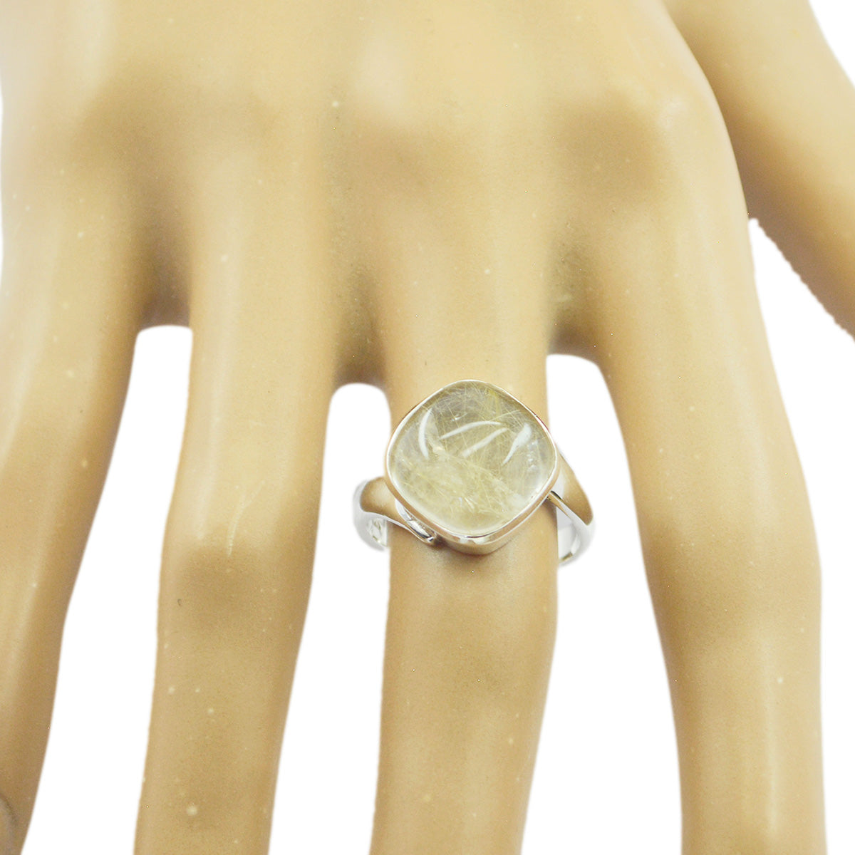 Anillo minimalista y glamoroso de cuarzo rutilado en plata de ley india con gema amarilla. Imagen secundaria del producto