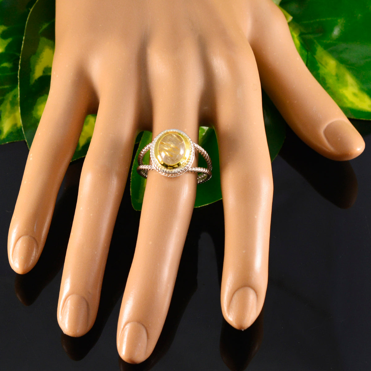 Rutile Quartz Solitaire Spanish Silver Yellow Gems Classic Rope Wire Ring Jewellery