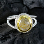 Rutile Quartz Solitaire Spanish Silver Yellow Gems Classic Rope Wire Ring Jewellery