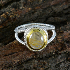 Rutilquarz Solitär Spanisch Silber Gelb Edelsteine Klassischer Seildraht Ring Schmuck