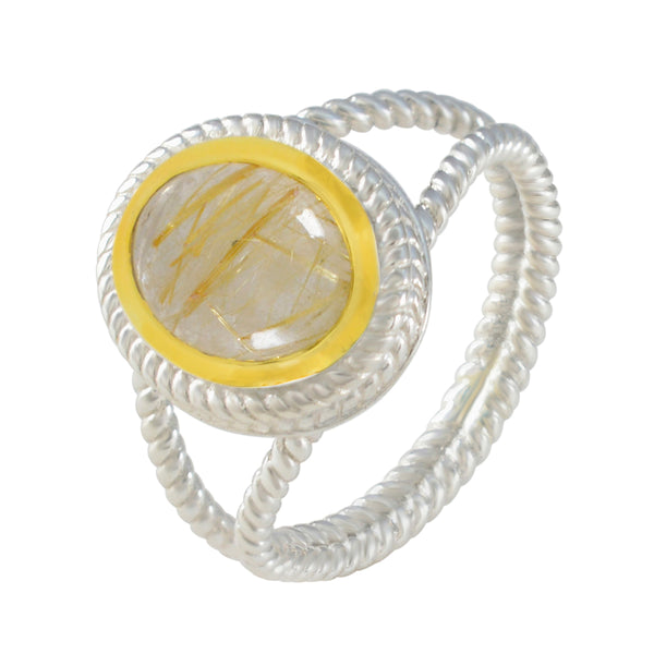 Rutile Quartz Solitaire Spanish Silver Yellow Gems Classic Rope Wire Ring Jewellery
