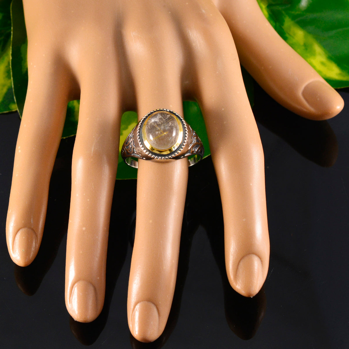 Rutile Quartz Solitaire Australian 92.5 Silver Yellow Gemstones Eye catching Filigree Ring Jewelry