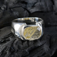 Rutile Quartz Solitaire Indian 92.5 Silver Yellow Gemstones Essential  Trendy Ring Jewellery
