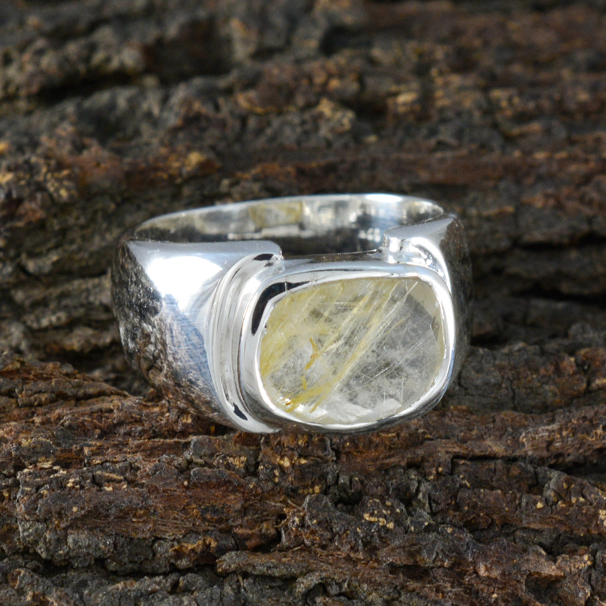 Rutile Quartz Solitaire Indian 92.5 Silver Yellow Gemstones Essential  Trendy Ring Jewellery