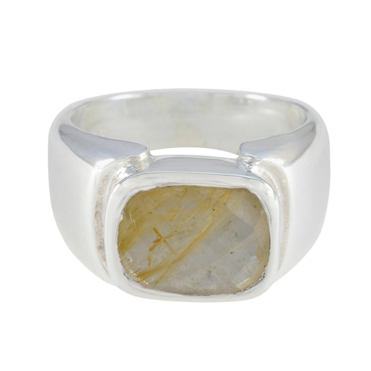 Rutile Quartz Solitaire Indian 92.5 Silver Yellow Gemstones Essential  Trendy Ring Jewellery