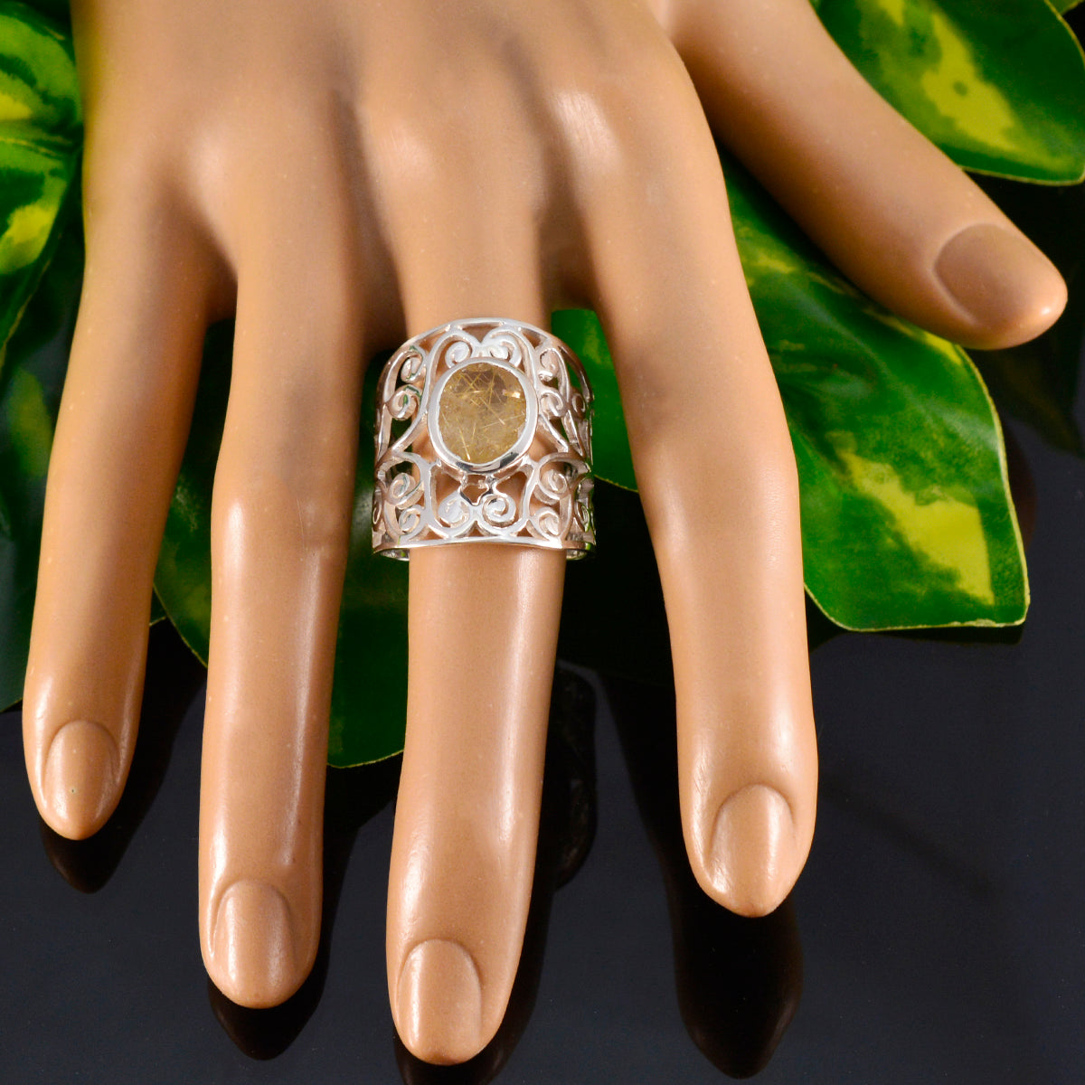 Rutile Quartz Solitaire Middle Eastern Sterling Silver Yellow Gemstones Versatile Filigree  Ring Jewelry